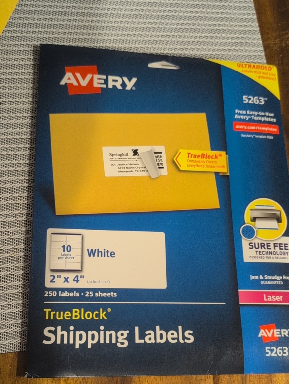 Shipping Labels White Laser 2" x 4" 250 Labels 25 Sheets Avery 5263
